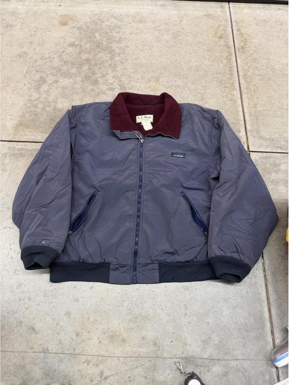 vintage l.l. bean warm up made in usa navy blue bomber jacket size large